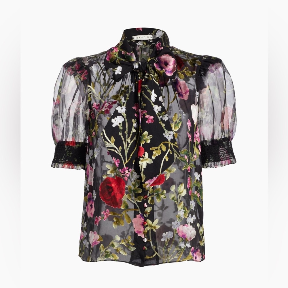 Alice + Olivia Brentley Floral Ruffled Tieneck Blouse - Picture 6 of 8